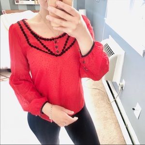 Free people red Swiss dot sheer top